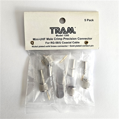 Connector Mini-UHF Male 4-pieces for RG-58/U With Solid Center Conductor.  Set of 5 Connectors. TRAM 1300