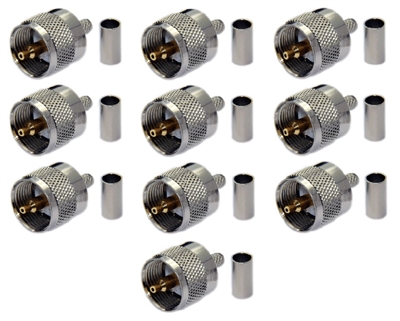 UHF Male/ PL259 Crimp Connector for RG-58/U Coax Cable. Set of 10 Connectors