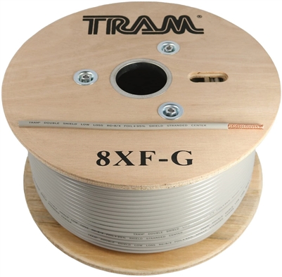 RG8X Flexible Grey Double Shield Coax Cable, Stranded Bare Copper Center. 500 Ft. Wood Reel