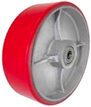 4"x 2"  Polyurethane on Iron Wheel Red Wheel Roller Bearing