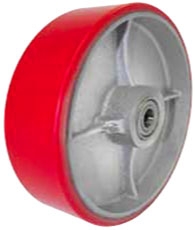 6"x 2"  Polyurethane on Iron Wheel Red Wheel Roller Bearing