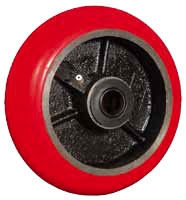 6"x 2"  Round Crown Red Polyurethane on Iron Wheel Green Wheel Roller Bearing