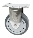 Stainless Steel Light Duty 3.5"X1-1/4" Rigid Caster Gray Rubber on Polyolefin Core
