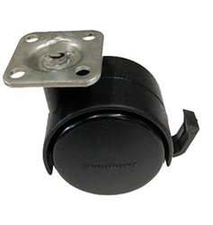 Nylon Twin Wheel Furniture Caster Black Top Plate Brake