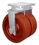 Super Duty Dual Wheel Rigid Caster with a (2)-10" x 4" Ductile Steel wheel