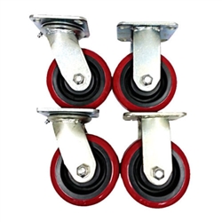 Heavy Duty Tool Box Casters, 5x2" Red & Black Poly Wheels, Set of 4