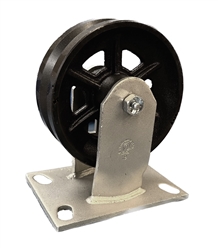 Medium Duty 6"x 2"" Rigid Caster V-Groove Cast Iron Wheel