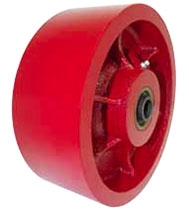 6"x 2" Ductile Steel Wheel Red Roller Bearing