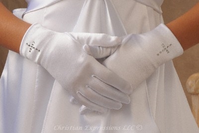 Knit Gloves with Rhinestone cross