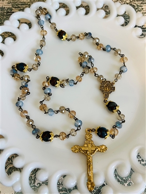 Blue and Crystal Faceted Rosary