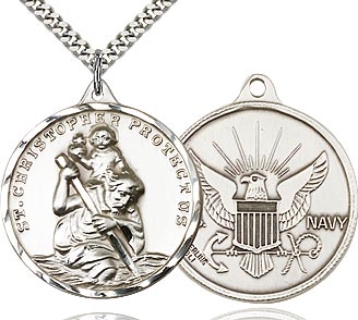 St Christopher Navy Sterling Silver 24"
