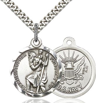 St Christopher Navy Sterling Silver 24"