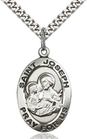 St. Joseph Sterling Silver on 24" Chain