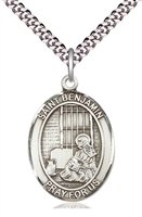 St Benjamin Sterling Silver Medal on 24" Chain