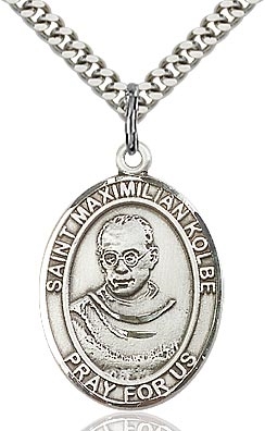 St Maximilian Kolbe Sterling Silver on 24" Chain