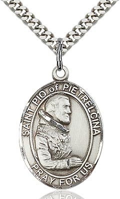 St Padre Pio Sterling Silver on 24" Chain