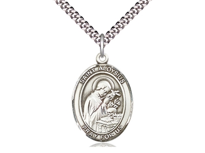 St Aloysius Gonzaga Sterling Silver Large Oval 24" Chain