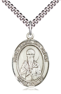 St Basil the Great  Silver Medal on 24" Chain