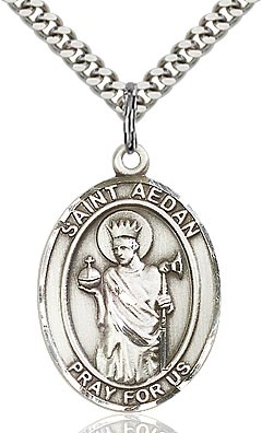 St. Aedan Sterling Silver on 24" Chain