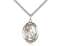 St Amelia Sterling Silver Oval Medal 18"