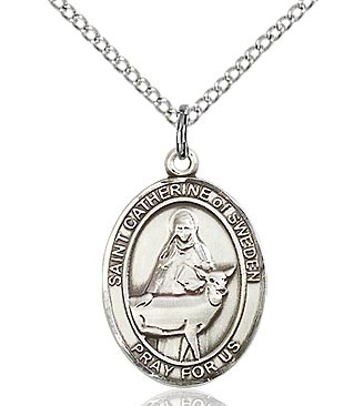 St. Catherine of Sweden Sterling Silver on 18" Chain