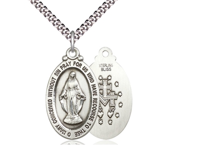 Sterling Silver Miraculous Medal -1 1/8 X 5/8"