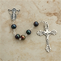 6mm black Pearl sterling silver beaded rosary