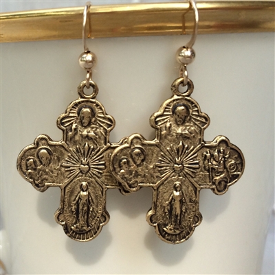 4 Way Gold Cross Earrings