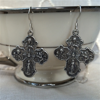 4 Way Silver Cross Earrings