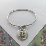 Antique Miraculous Medal Sterling Silver Bangle