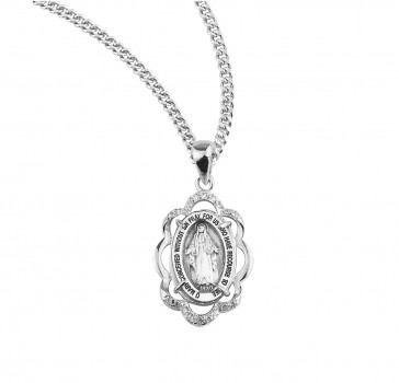 Sterling Silver Miraculous Medal with Cubic Set Zirconias
