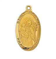 18KT Gold/Sterling Silver 1 1/8" Oval St. Joseph Medal on  a  24" Chain