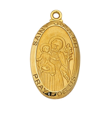 18KT Gold/Sterling Silver 1 1/8" Oval St. Joseph Medal on  a  24" Chain