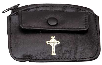 Black Leather Rosary Pouch With Snap Pocket