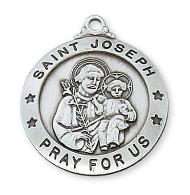 Sterling Silver 1" Round  St. Joseph Medal on  a  24" Chain