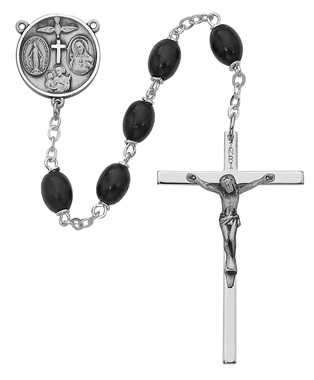 6X8MM Black Wood Sterling Silver Rosary