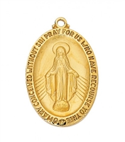 Miraculous Medal 1 3/8" Oval Gold/Sterling on 24" Chain