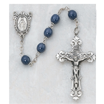 7MM Blue Glass Sterling Silver Rosary