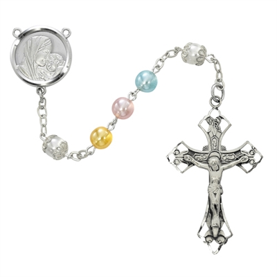 7MM multi-color Peral Sterling Silver Rosary