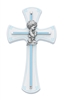 Baptism Baby 7" Wall Cross:  Baby Boy on White Wood Cross