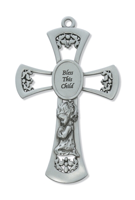 Pewter Girl Baby Crib Cross 6"