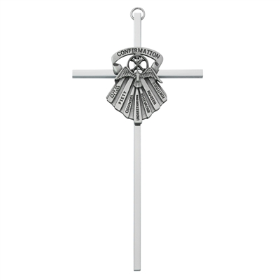 6" Silver Confirmation Silver and Pewter Cross