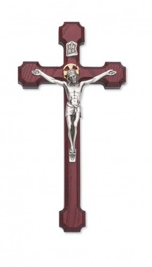 10 Inch Cherry Cruciifix with Silver Corpus with Gold Halo