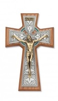 8" WALNUT CELTIC CRUCIFIX TUTONE