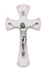 White and Pink Wood Baptism Crucifix 7"