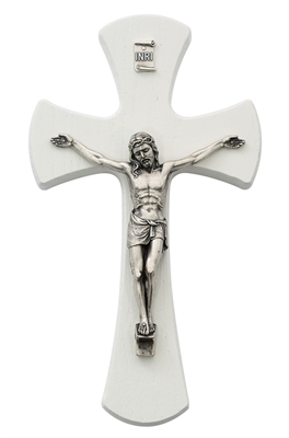 White  Wood Baptism Crucifix 7"