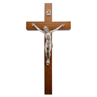 6" WALNUT CRUCIFIX SIL CORPUS