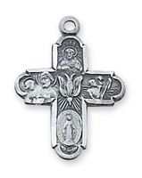 Four Way Pewter Cross with Holy Spirit on 18" Chain