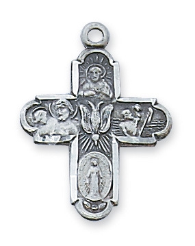 Four Way Pewter Cross with Holy Spirit on 18" Chain