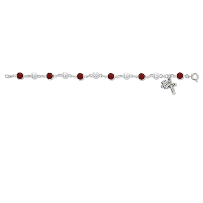 Red Crystal and Pearl Holy Spirit Bracelet